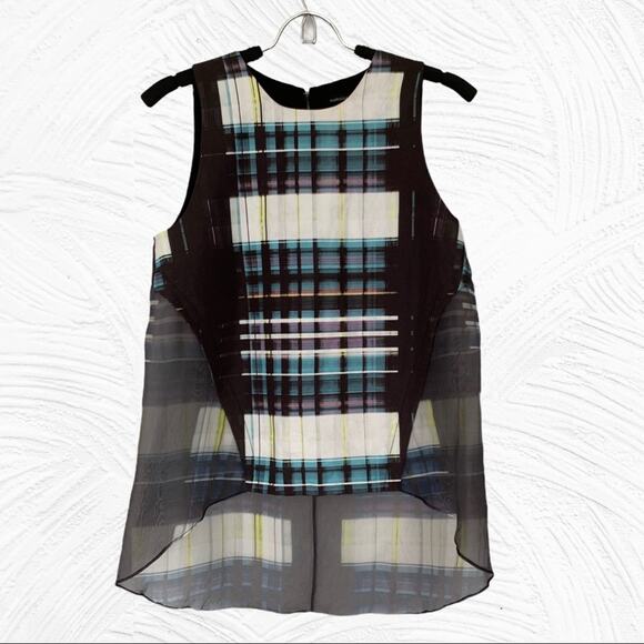 Marissa Webb Silk Asymmetrical Hem Sleeveless Plaid Top Size Medium - Picture 1 of 12